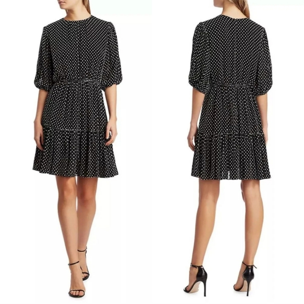10 Crosby Derek Lam Luxury Black White Polka Dot Puff Half Sleeves Mini Dress 10